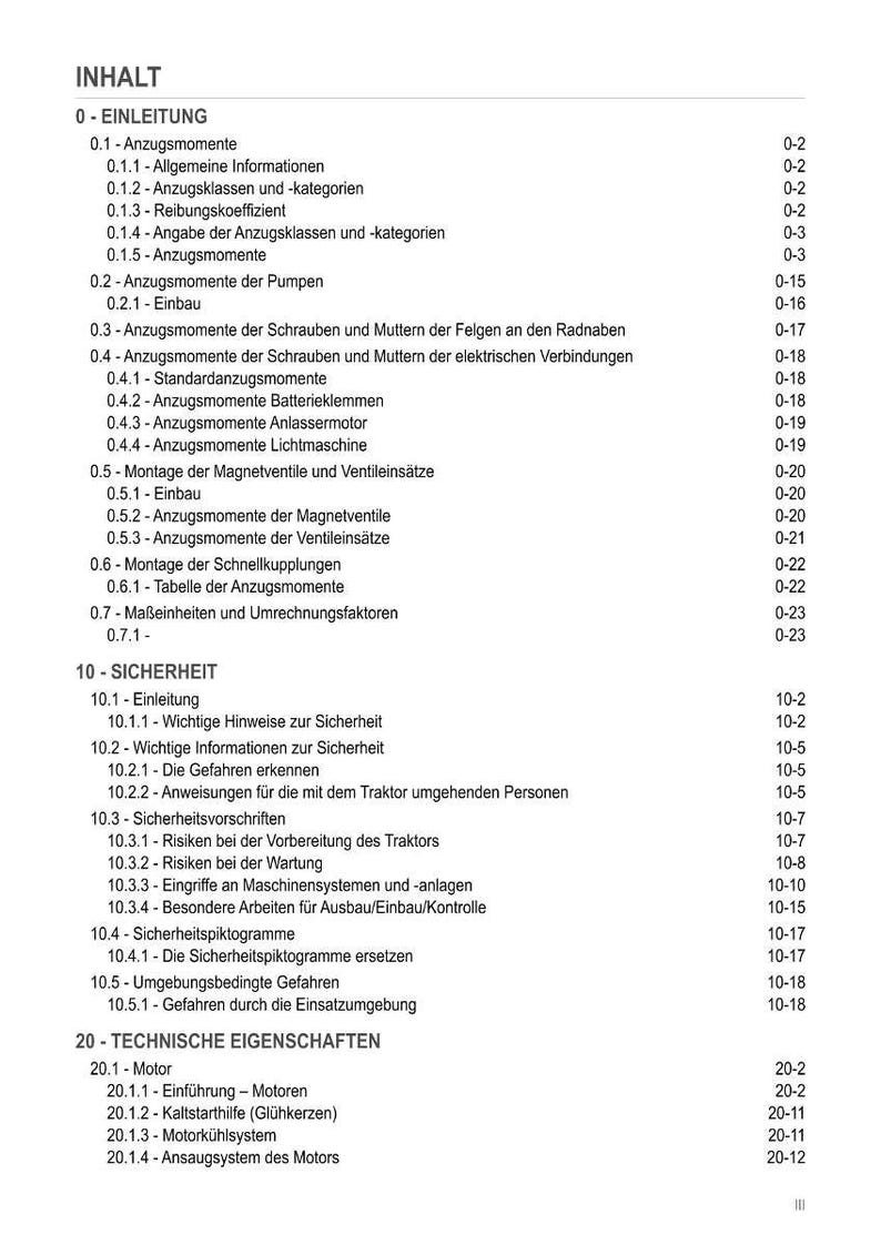 May include: A black and white document with a German table of contents. Topics include safety, technical specifications, and engine components. The text is in a sans-serif font. Measurements are in metric.