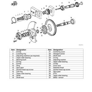 May include: Technical diagram illustrating the installation and removal of a Fav 900 front PTO gearbox. Features labelled components such as circlips, bearings, and gears. Text includes "Fav 900 chassis number 23/3001 and up".
