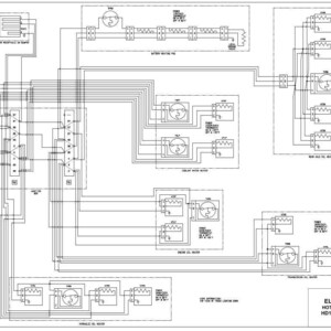 May include: Black and white electrical schematic diagram with various components and wiring. The diagram includes text labels and symbols, illustrating the hot start system for an HD1500-7 engine. The schematic is labeled as sheet 23 of 23.