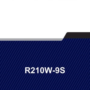 May include: A document titled "SERVICE MANUAL" with the model number "R210W-9S". The background features a dark blue diagonal striped pattern with a black and gray accent.