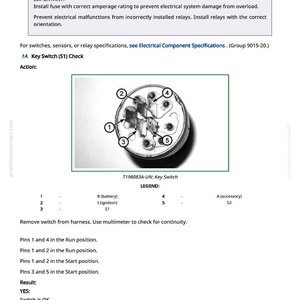 Puede incluir: Diagrama de un interruptor de llave con terminales numerados y una leyenda, parte de una gu&iacute;a de verificaci&oacute;n de componentes el&eacute;ctricos. La imagen incluye instrucciones para probar la continuidad del interruptor.