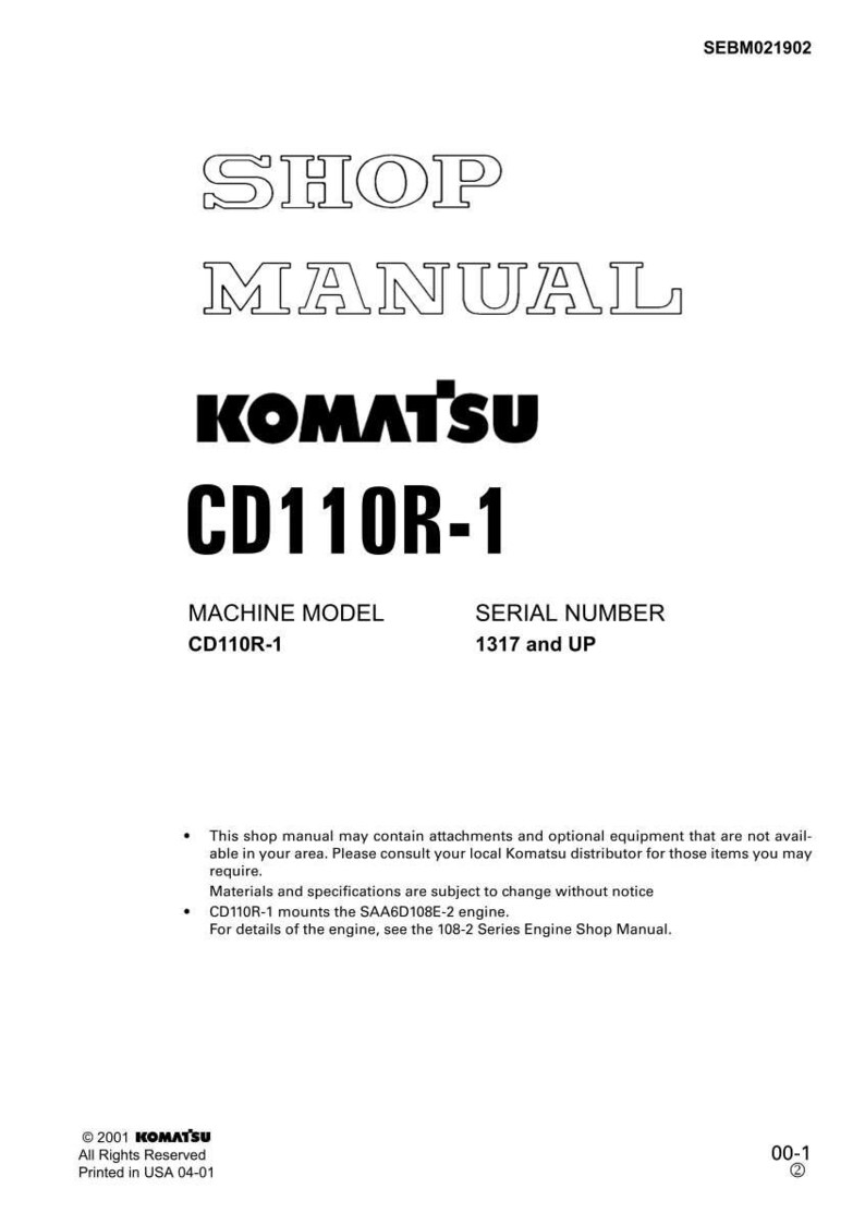May include: A white shop manual for a Komatsu CD110R-1 machine. The cover features the text "SHOP MANUAL" in a bold font, along with the Komatsu logo and model information. The serial number is 1317 and up.
