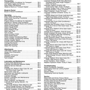May include: A page from a manual with a table of contents, including sections on maintenance, lubrication, and troubleshooting. The text is black on a white background.