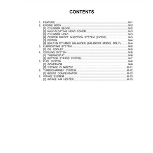 May include: A white document titled "MECHANISM" with a "CONTENTS" section listing engine components. Includes items like cylinder block, cylinder head, and fuel system. The document is labeled KISC issued 06, 2020 A.