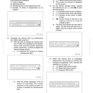May include: A technical document with diagrams and instructions for adjusting a monitor panel. Includes screen displays with text and symbols for maintenance and interval time settings.