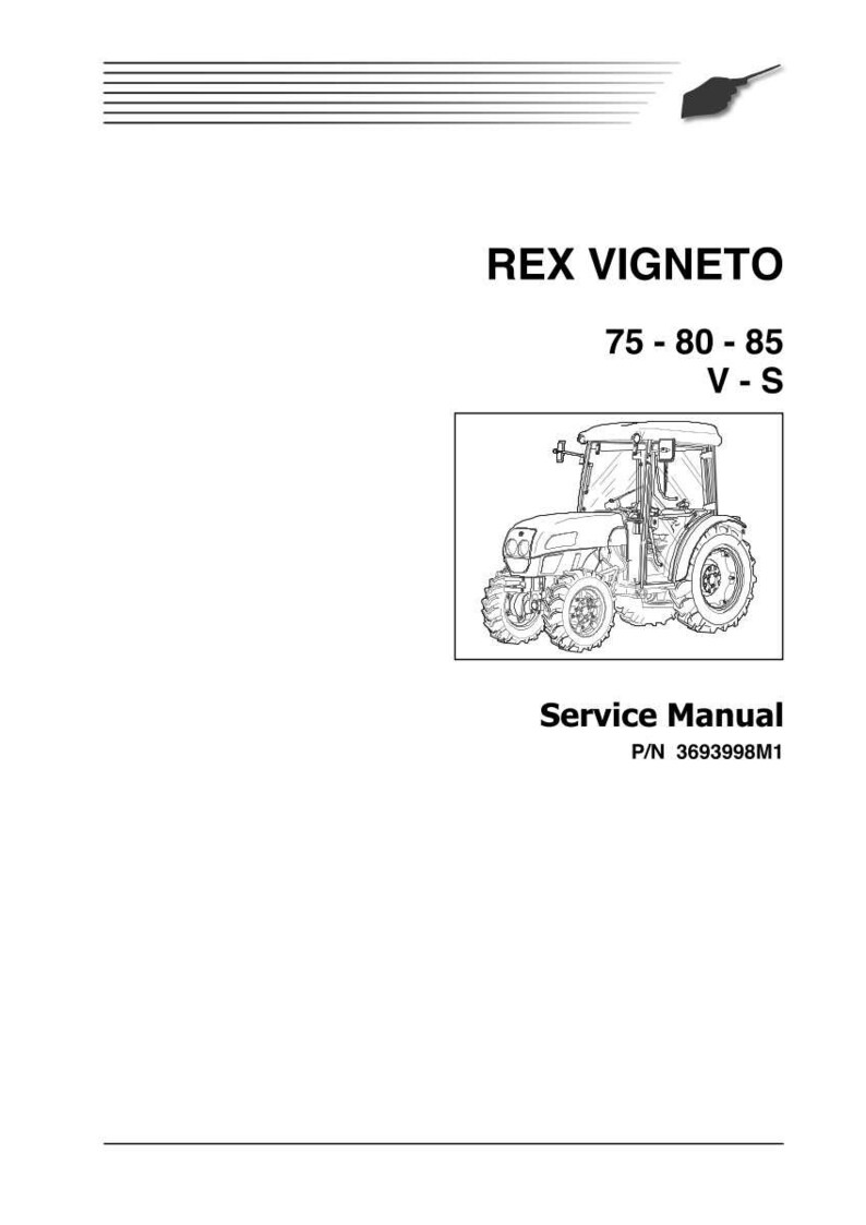 Puede incluir: Una p&aacute;gina blanca con el texto "REX VIGNETO 75-80-85 V-S" y un dibujo lineal de un tractor. Debajo del dibujo est&aacute; el texto "Service Manual" y el n&uacute;mero de pieza "P/N 3693998M1".
