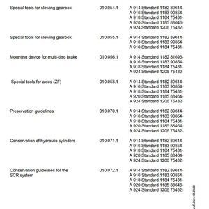 K&ouml;nnte beinhalten: Eine Service-Handbuchseite mit wei&szlig;em Hintergrund, mit Text und Zahlen. Das Dokument listet verschiedene Werkzeuge und Richtlinien auf, darunter Spezialwerkzeuge f&uuml;r Dieselmotoren, Drehgetriebe und Achsen. Das Liebherr-Logo befindet sich unten.