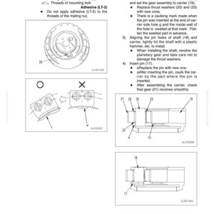 May include: Technical diagram showing assembly instructions for a mechanical component. Includes detailed illustrations of parts, labeled with numbers, and step-by-step instructions. Features diagrams of lock plates, washers, and gears.