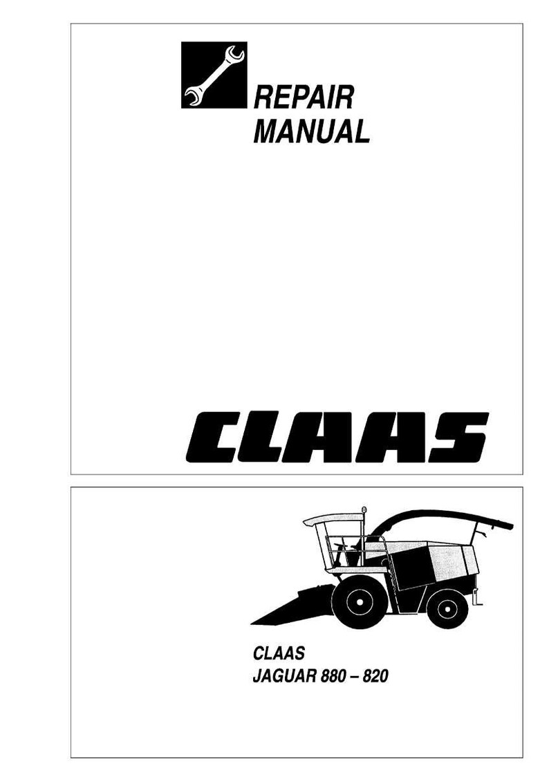 May include: A black and white repair manual cover. The top section features a wrench icon and the words "REPAIR MANUAL". The bottom section displays a CLAAS JAGUAR 880-820 illustration.