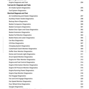 K&ouml;nnte beinhalten: Eine wei&szlig;e Seite mit schwarzem Text, der Motor- und elektrische Diagnosetests auflistet. Der Text enth&auml;lt &Uuml;berschriften wie "Motor Diagnose und Test" und "Kraftstoff- und Luftdiagnosetests".