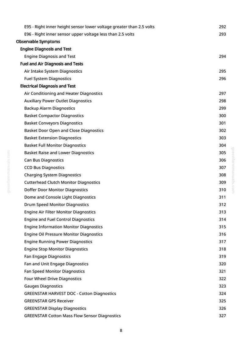 K&ouml;nnte beinhalten: Eine wei&szlig;e Seite mit schwarzem Text, der Motor- und elektrische Diagnosetests auflistet. Der Text enth&auml;lt &Uuml;berschriften wie "Motor Diagnose und Test" und "Kraftstoff- und Luftdiagnosetests".