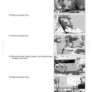 May include: A page from a manual detailing engine disassembly and assembly. The image shows close-up diagrams with arrows pointing to bolts and components labeled with numbers like 111, 111a, 112, 110a, 110b, and 113a. The text reads "Disassemble and Assemble Engine Generally."