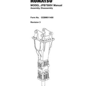 May include: A technical illustration of a Komatsu JPB7500V manual. The image features a detailed diagram of the machinery, including its assembly and disassembly instructions. The document is dated November 2001 and is labeled as Revision 3.