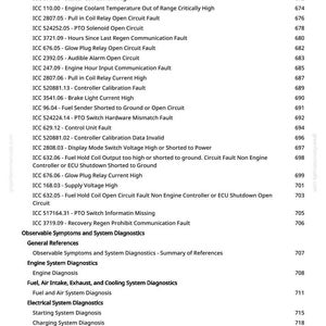 May include: A page from a manual with a list of engine diagnostic codes and descriptions. The text is black on a white background. The page includes sections on observable symptoms and system diagnostics.