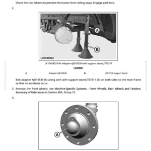 May include: Diagram illustrating wheel hub installation and removal. Includes images of an adapter, support stand, and cover. Text provides instructions for the process, including removing front wheels and using a support stand.