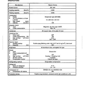 May include: A detailed specifications sheet for an air conditioning unit, featuring technical data such as power source, cooling capacity, and refrigerant type. The document includes measurements in both metric and imperial units.