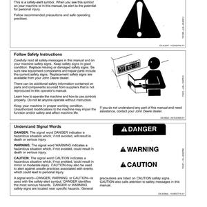 May include: A safety manual page with the title "Safety" and safety instructions. The page includes an exclamation point symbol, illustrations, and the words "DANGER," "WARNING," and "CAUTION" in bold text, along with safety precautions.