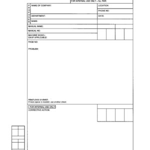 May include: A white form titled "Proposal for Manual Revision" from Komatsu America International Company. The form includes fields for company name, department, manual details, and a section for corrective action. The form is for internal use only.