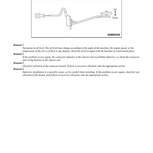 May include: Diagram of an M-26 defective engine oil sensor system. The image includes a schematic of the sensor with labels for "Up" and "Down" and the code X08DD326. Troubleshooting remarks are also included.
