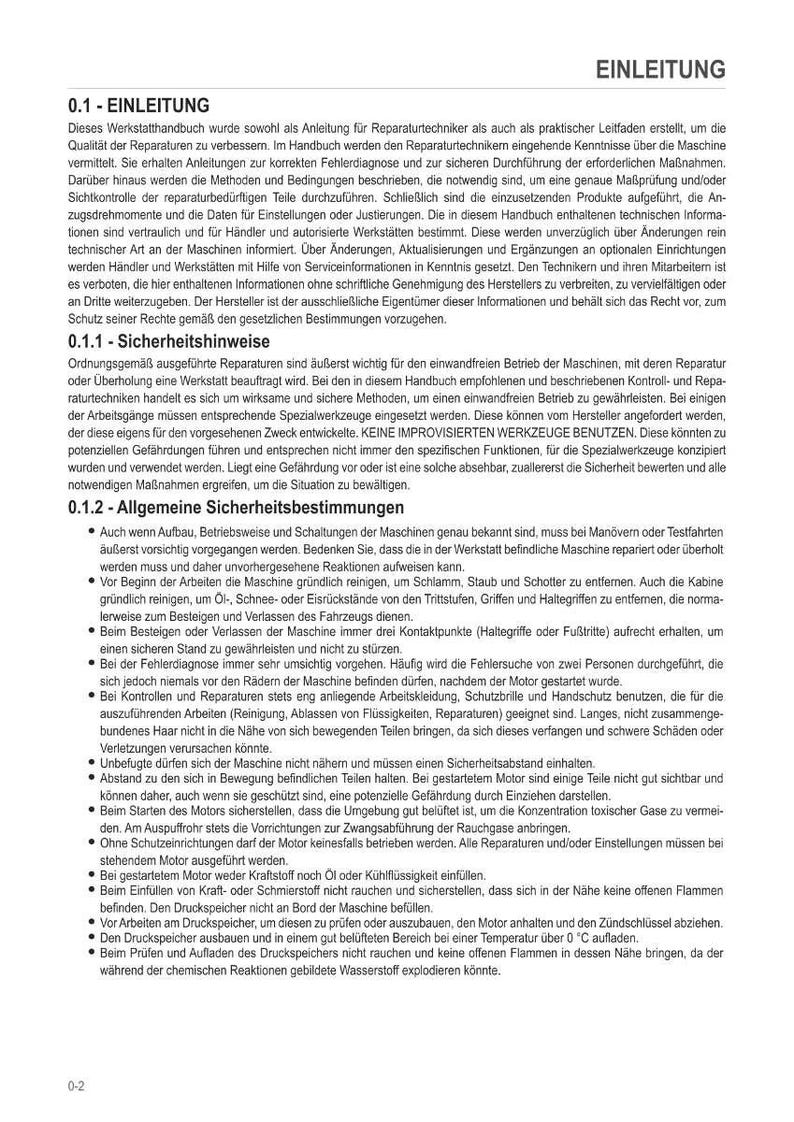 May include: A page from a manual with the title "EINLEITUNG" (Introduction) in German. The text is in German and includes safety instructions and general safety regulations for machinery repair and maintenance.