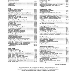 May include: A black and white printed manual with a table of contents, safety instructions, and diagrams. The manual covers topics like machine operation, safety features, and maintenance procedures. The text includes "Original Instructions" and copyright information.