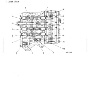 K&ouml;nnte beinhalten: Detaillierte technische Zeichnung einer unteren Ventilbaugruppe, beschriftet mit Nummern und gestrichelten Linien. Die Zeichnung ist in Schwarzwei&szlig; gehalten, mit dem Text "LOWER VALVE" oben.