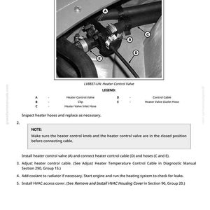 Puede incluir: Diagrama de instalaci&oacute;n de la v&aacute;lvula de control del calentador de un autom&oacute;vil. La imagen muestra la v&aacute;lvula, las mangueras y el cable de control, con las etiquetas A, B, C, D y E. Tambi&eacute;n se incluyen instrucciones y una nota sobre la posici&oacute;n cerrada.
