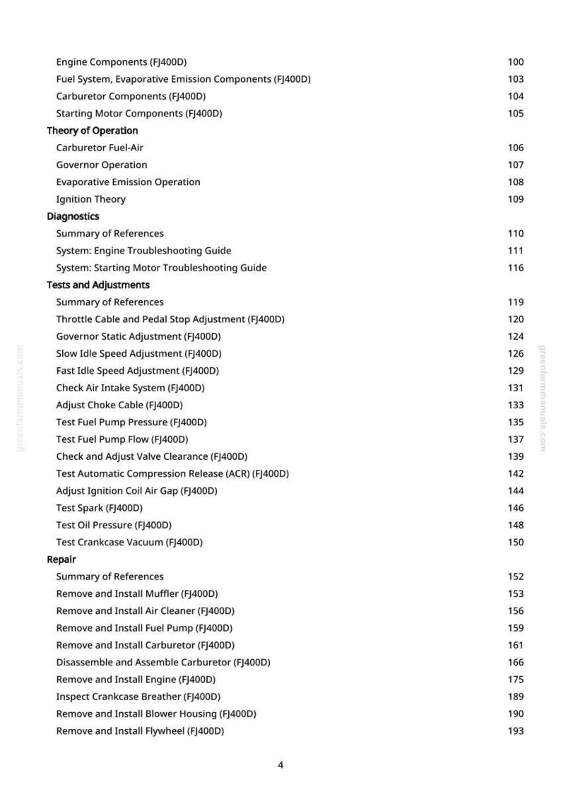 Manual técnico em PDF dos veículos utilitários John Deere Gator TS, TH 6X4 a gasolina, TH 6X4 e SAV a diesel | Download imediato imagem 5