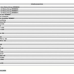 May include: A page from a technical manual titled "Inhaltsverzeichnis" (Table of Contents). The document lists various electrical and hydraulic system components, with page numbers. The Weidemann logo is at the bottom.