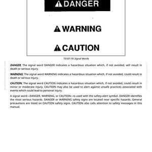May include: A page titled "Understand Signal Words" shows safety alert symbols: DANGER, WARNING, and CAUTION. Each word is in bold, with DANGER at the top, followed by WARNING, and then CAUTION.
