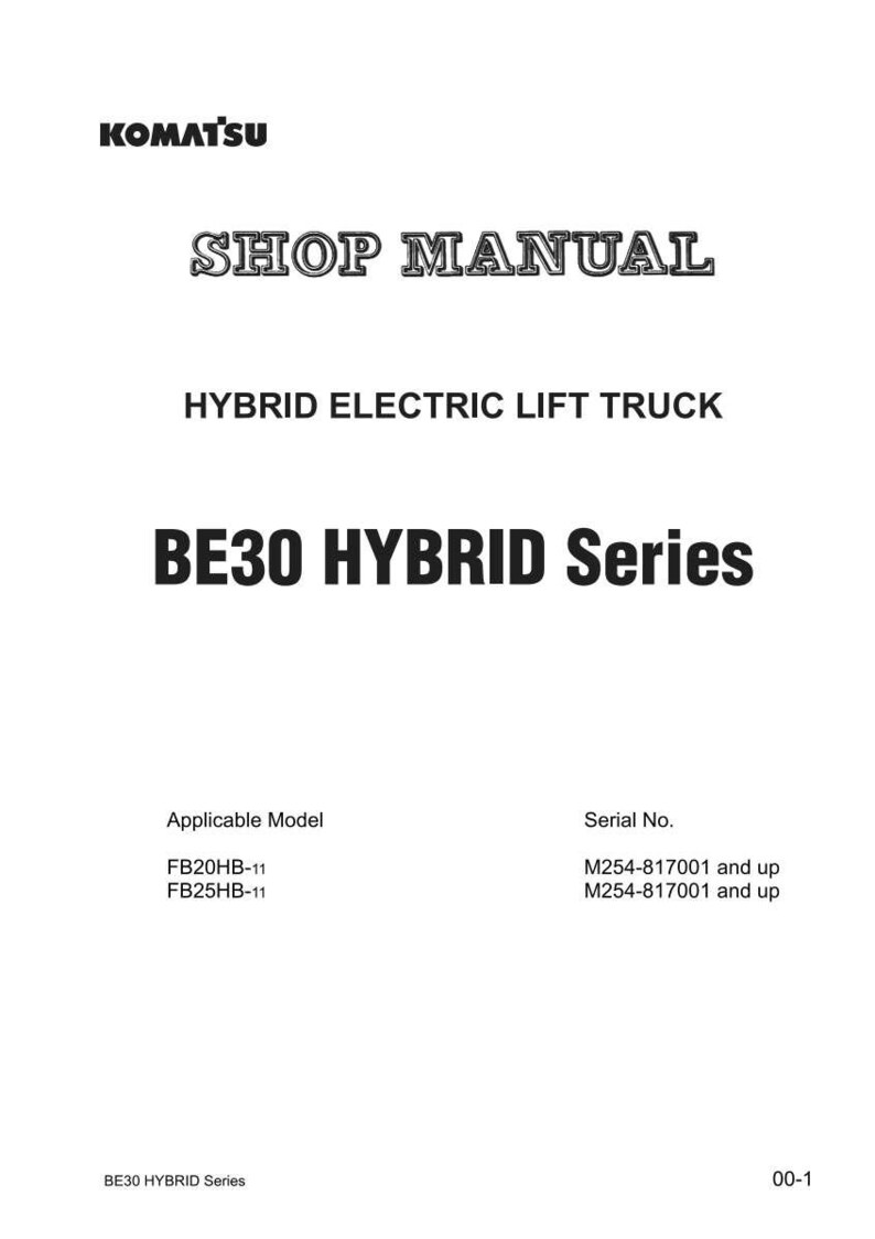 K&ouml;nnte beinhalten: Wei&szlig;es Komatsu-Werkstatthandbuch-Cover. Der Text lautet "SHOP MANUAL" und "HYBRID ELECTRIC LIFT TRUCK". Das Modell ist "BE30 HYBRID Series". Enth&auml;lt die Modellnummern FB20HB-11 und FB25HB-11.