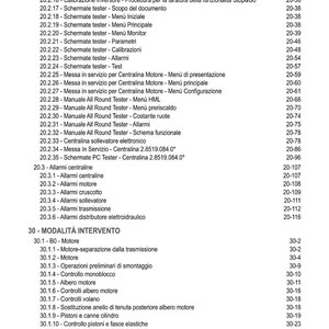 K&ouml;nnte beinhalten: Eine Seite aus einem Handbuch mit der &Uuml;berschrift "INDICE". Die Seite enth&auml;lt eine Liste technischer Begriffe und Seitenzahlen, wie "Calibrazione Inversore" und "Allarmi centraline". Der Text ist auf Italienisch.