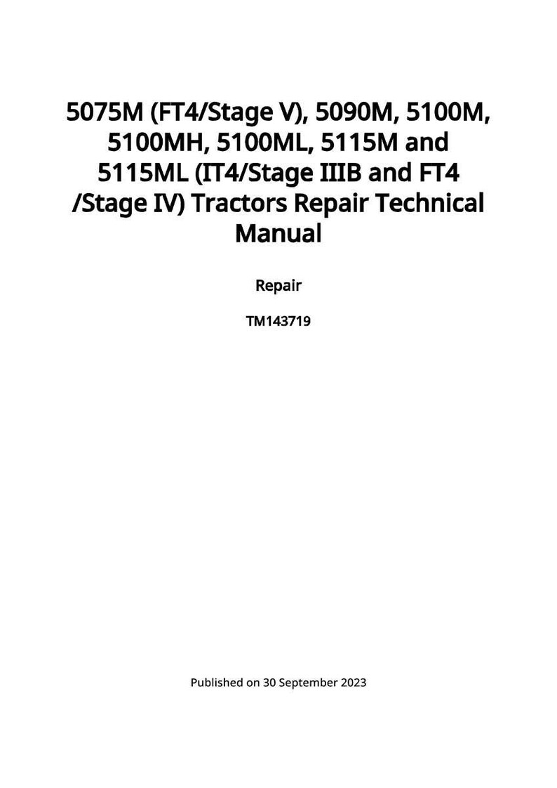 May include: A white page with black text detailing a repair manual for various tractor models, including 5075M, 5090M, and 5100M. The manual is titled "Tractors Repair Technical Manual" and includes the date of publication.