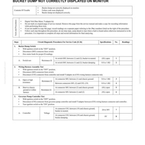 Peut inclure: Document technique &laquo;&nbsp;TEST ET R&Eacute;GLAGE (E-26)&nbsp;&raquo; avec le titre &laquo;&nbsp;LA BENNE BASCULANTE NE S'AFFICHE PAS CORRECTEMENT SUR LE MONITEUR&nbsp;&raquo;. Le document comprend des &eacute;tapes de d&eacute;pannage, des sp&eacute;cifications et des relev&eacute;s pour les proc&eacute;dures de diagnostic. Pour PC300LC/HD-7L.