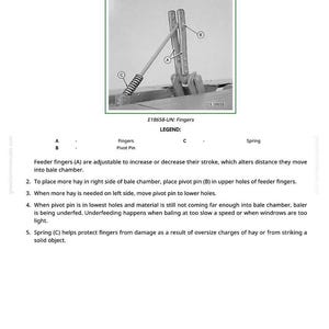May include: Diagram of a feeder finger mechanism with labels A, B, and C. The text reads "Adjust Feeder Fingers" and includes instructions for adjusting the mechanism. The image is in black and white.