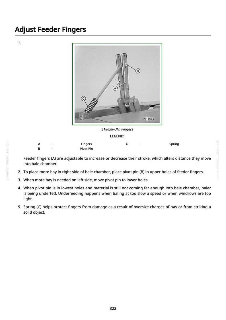 May include: Diagram of a feeder finger mechanism with labels A, B, and C. The text reads "Adjust Feeder Fingers" and includes instructions for adjusting the mechanism. The image is in black and white.