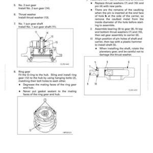 May include: Diagram from a manual showing the disassembly and assembly of a final drive. The image includes detailed illustrations of components like thrust washers, sun gears, and ring gears, with numbered labels and instructions.