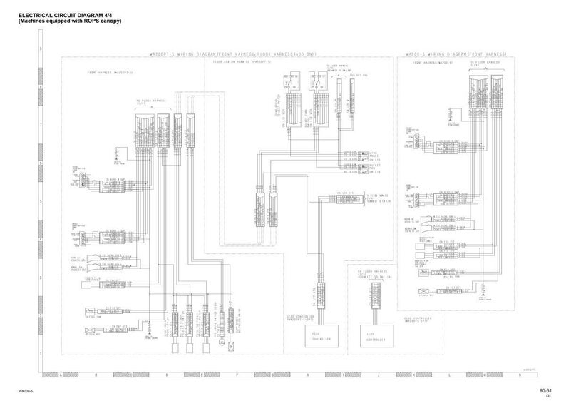 May include: Electrical circuit diagram A/4 for machines equipped with RDPS canopy. The diagram is a detailed black and white illustration with numerous lines, symbols, and text labels. It depicts the wiring and components of an electrical system.