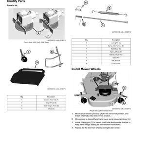 May include: Assembly diagram with parts identification for a mechanical device. Includes detailed illustrations of components like locking pins, springs, and a chute, along with a parts list and assembly instructions.