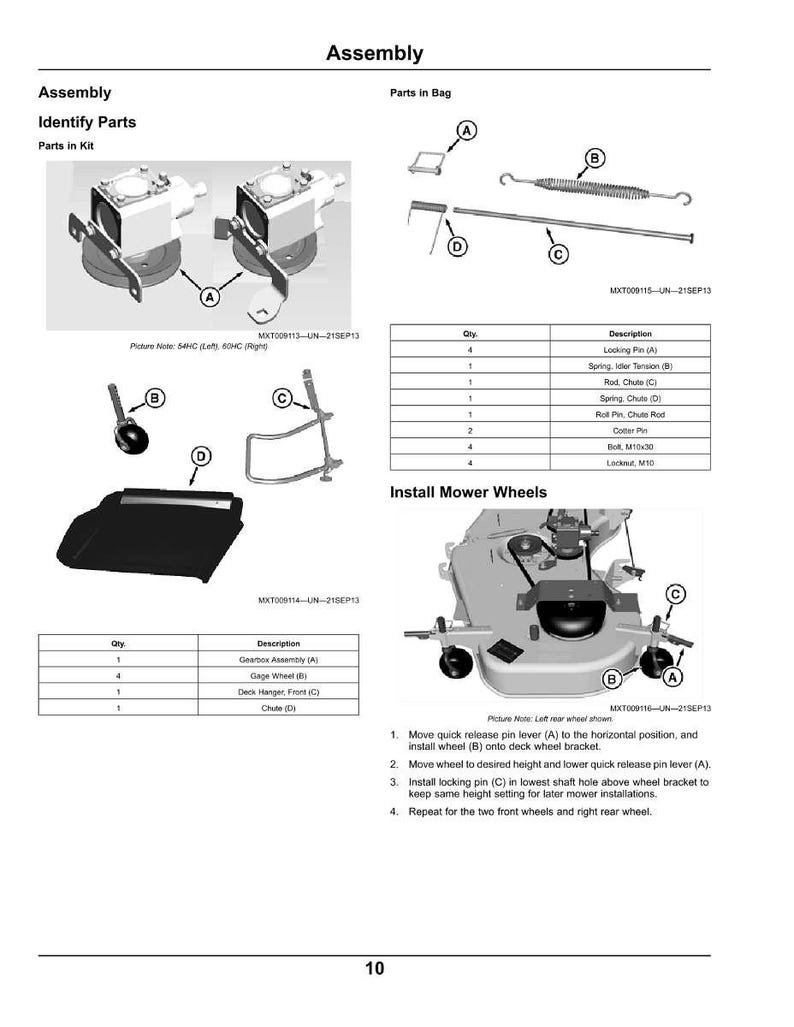 May include: Assembly diagram with parts identification for a mechanical device. Includes detailed illustrations of components like locking pins, springs, and a chute, along with a parts list and assembly instructions.