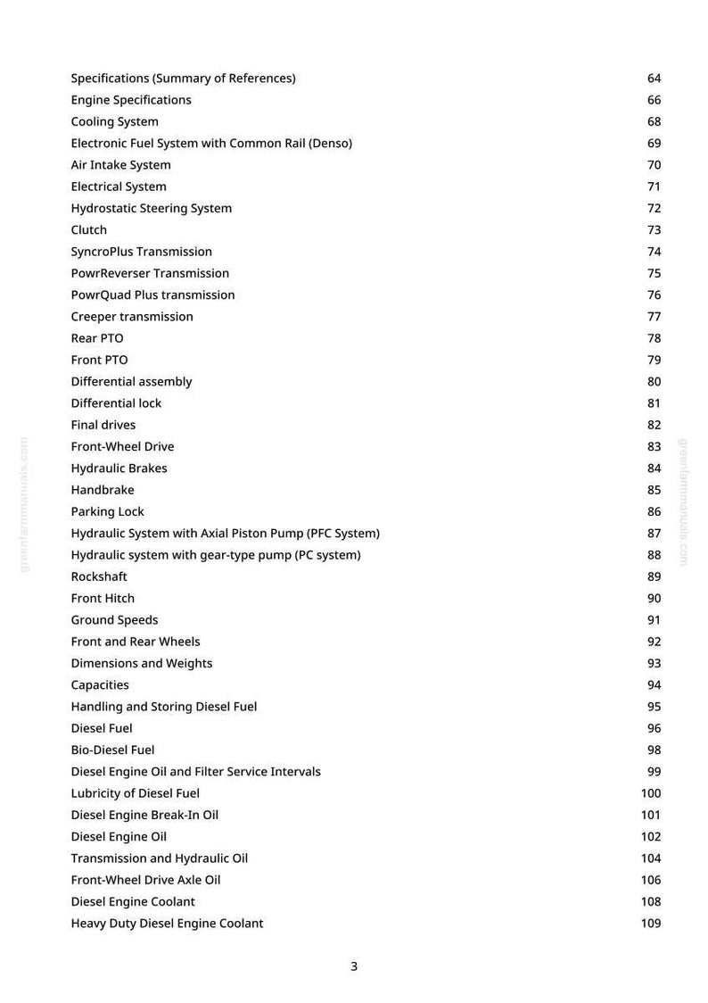 Puede incluir: P&aacute;gina de un manual con una lista de especificaciones, incluidos los sistemas de motor, refrigeraci&oacute;n y el&eacute;ctricos. El texto tambi&eacute;n enumera dimensiones, pesos y tipos de combustible.