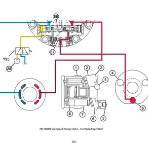 May include: Technical diagram of a speed change valve, featuring numbered components and connecting lines. The image includes the text "TX1183804-UN: Speed Change Valve&mdash;Fast Speed Operation". The background is white.