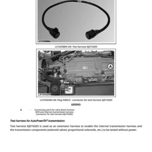K&ouml;nnte beinhalten: Bild eines Testkabels mit der Bezeichnung "Test Harness - KJD10265". Das Bild zeigt ein schwarzes Kabel mit Anschl&uuml;ssen an jedem Ende und eine Nahaufnahme einer Motorkomponente. Der Text enth&auml;lt "LX1025884" und "LX1034296."