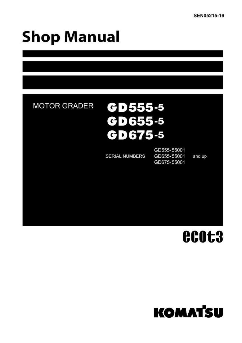 May include: A black and white shop manual cover with the text "Shop Manual" at the top. The manual includes information for motor graders GD555-5, GD655-5, and GD675-5, with serial numbers listed. The Komatsu logo is at the bottom.