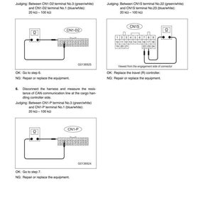 Pode incluir: Diagrama t&eacute;cnico que ilustra as etapas de solu&ccedil;&atilde;o de problemas para a linha de comunica&ccedil;&atilde;o CAN de um ve&iacute;culo. A imagem mostra diagramas de fia&ccedil;&atilde;o, vistas de conectores e instru&ccedil;&otilde;es para medir a resist&ecirc;ncia entre os terminais, de 20 k&Omega; a 100 k&Omega;.