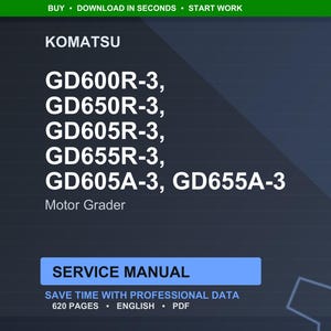 Pu&ograve; includere: Manuale di servizio digitale per motolivellatrici Komatsu, inclusi i modelli GD600R-3, GD650R-3, GD605R-3, GD655R-3, GD605A-3 e GD655A-3. Il manuale &egrave; di 620 pagine ed &egrave; disponibile in formato PDF.