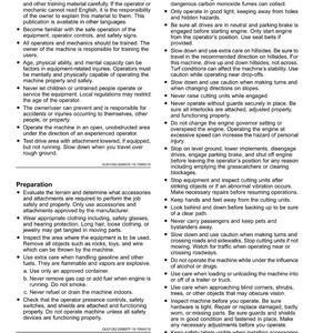 Pu&ograve; includere: Una pagina di manuale di sicurezza con istruzioni sulla formazione dell'operatore e sulle linee guida di sicurezza. Il testo tratta argomenti come il funzionamento delle apparecchiature, la preparazione e le precauzioni di sicurezza. Include avvertenze e linee guida.