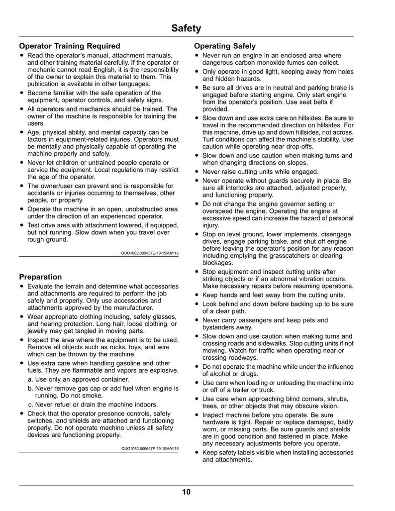 Pu&ograve; includere: Una pagina di manuale di sicurezza con istruzioni sulla formazione dell'operatore e sulle linee guida di sicurezza. Il testo tratta argomenti come il funzionamento delle apparecchiature, la preparazione e le precauzioni di sicurezza. Include avvertenze e linee guida.