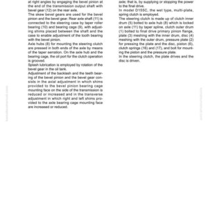 May include: A technical diagram from a manual, detailing the structure and function of an axle and steering clutch. The text includes descriptions of components like bevel gears, axle shafts, and clutch mechanisms, with a page number.