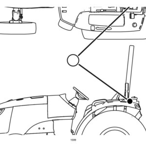 May include: Line drawing of a tractor, showing the front, side, and rear views. The image includes the steering wheel, tires, and other mechanical components. The number 1599 is at the bottom.